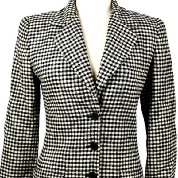 Vintage 90's Linda Allard Ellen Tracy Black/Cream 100% Wool Blazer/Jacket - Picture 2 of 9